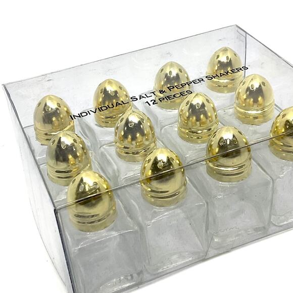 Other - 12 individual Glass with Gold Plated Top-Mini Salt & Pepper Shakers